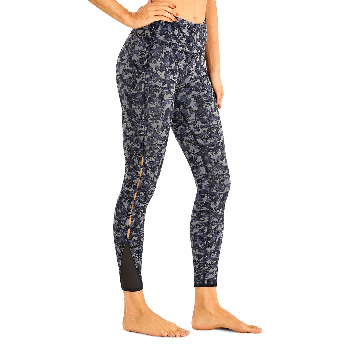 YOGA Women's High Waisted Workout Pants 7/8 Yoga Leggings with Hole - Naked Feeling - 25 Inches