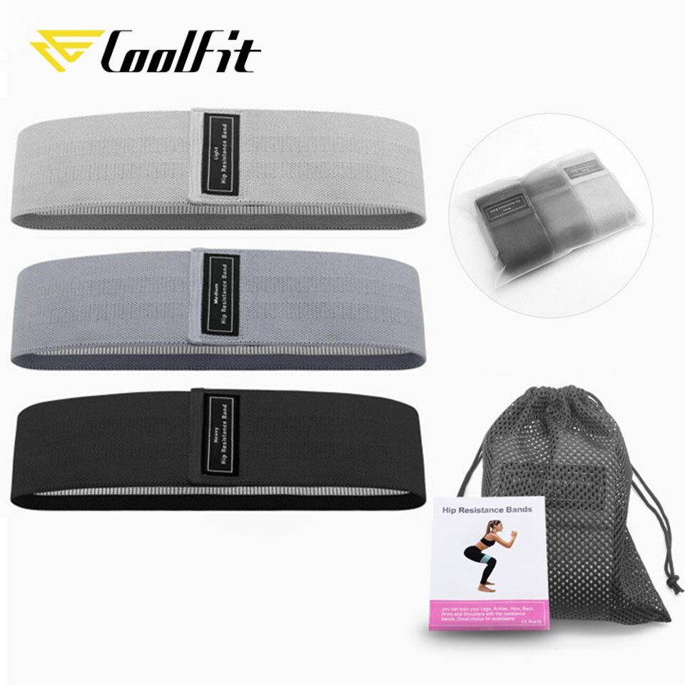CoolFit 3PCS Hip Band Yoga Resistance Band Wide Fitness Exercise Legs Band Loop For Circle Squats Training Anti Slip Rolling