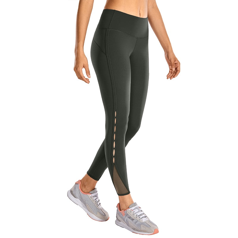 YOGA Women's High Waisted Workout Pants 7/8 Yoga Leggings with Hole - Naked Feeling - 25 Inches