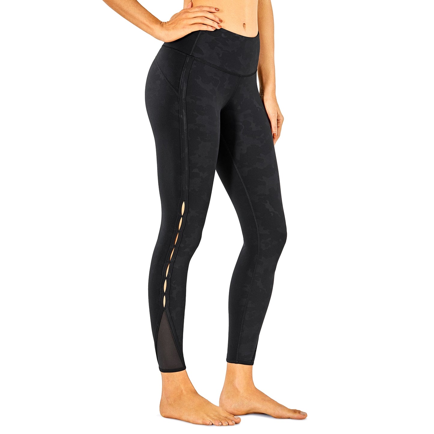 YOGA Women's High Waisted Workout Pants 7/8 Yoga Leggings with Hole - Naked Feeling - 25 Inches