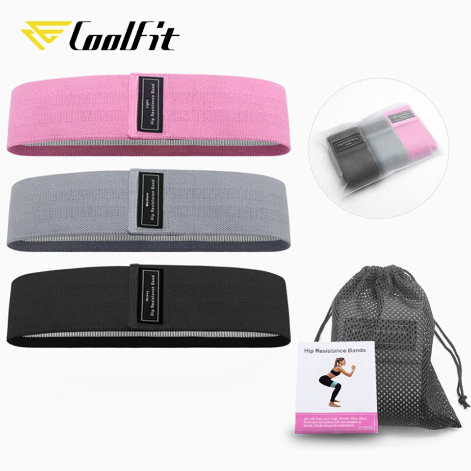 CoolFit 3PCS Hip Band Yoga Resistance Band Wide Fitness Exercise Legs Band Loop For Circle Squats Training Anti Slip Rolling