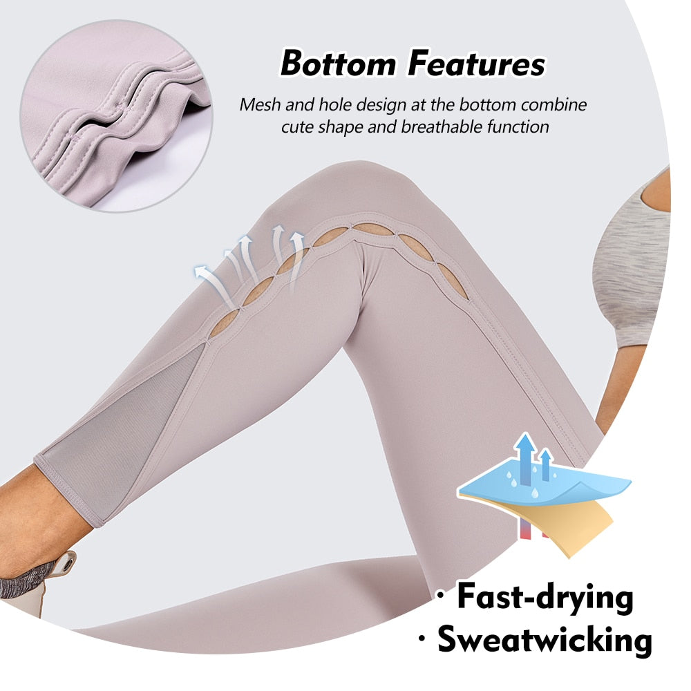 YOGA Women's High Waisted Workout Pants 7/8 Yoga Leggings with Hole - Naked Feeling - 25 Inches