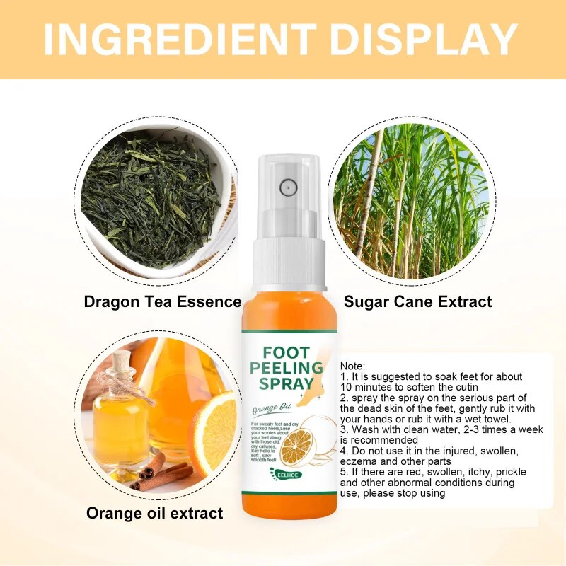 Foot Care Spray Citrus Heel Elbow Knee Exfoliating Anti-Drying Crack Peeling Removal Dead Skin Calluses Hand Feet Repair Liquid