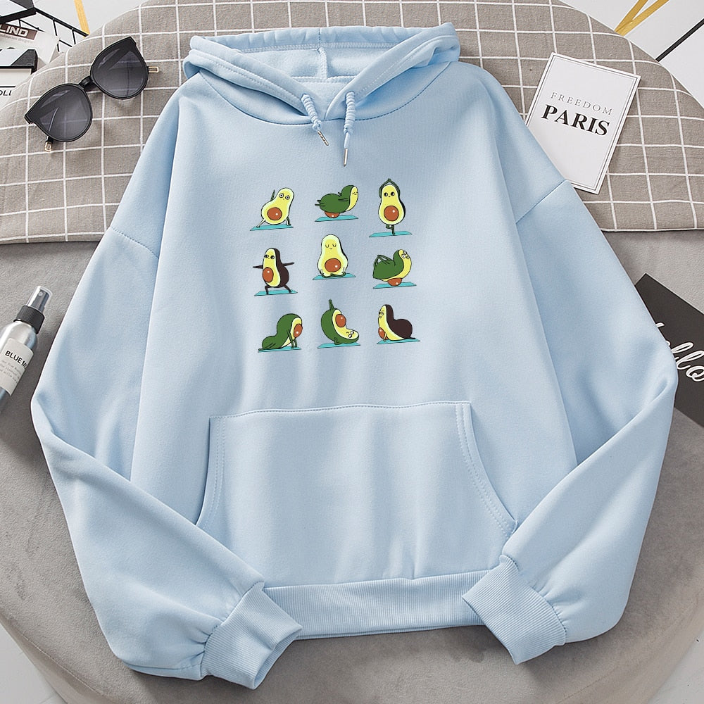 Winter Kawaii Cartoon Avocado Print Hoodies Women Pullover Warm Casual Oversize Hoodie Sweatshirt Korean Clothes Female Sudadera