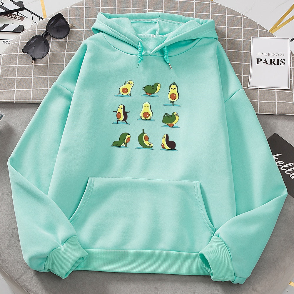 Winter Kawaii Cartoon Avocado Print Hoodies Women Pullover Warm Casual Oversize Hoodie Sweatshirt Korean Clothes Female Sudadera