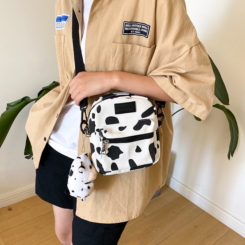 Hot Sale Cow Print Small Square Bag Canvas Crossbody Bag For Women Leisure Messenger Bag Women's Shoulder Bag Mobile Phone Purse