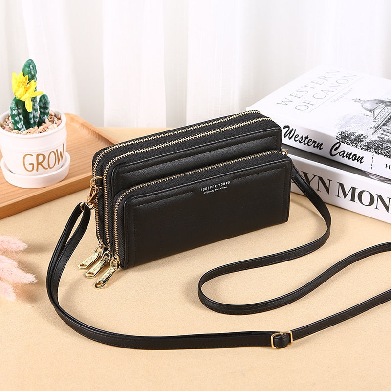 Simplicity Women's Bag PU Leather Daily Lady Shoulder Bag Designer Carry Card Clips Female Fashion Handbag Crossbody Phone Bag
