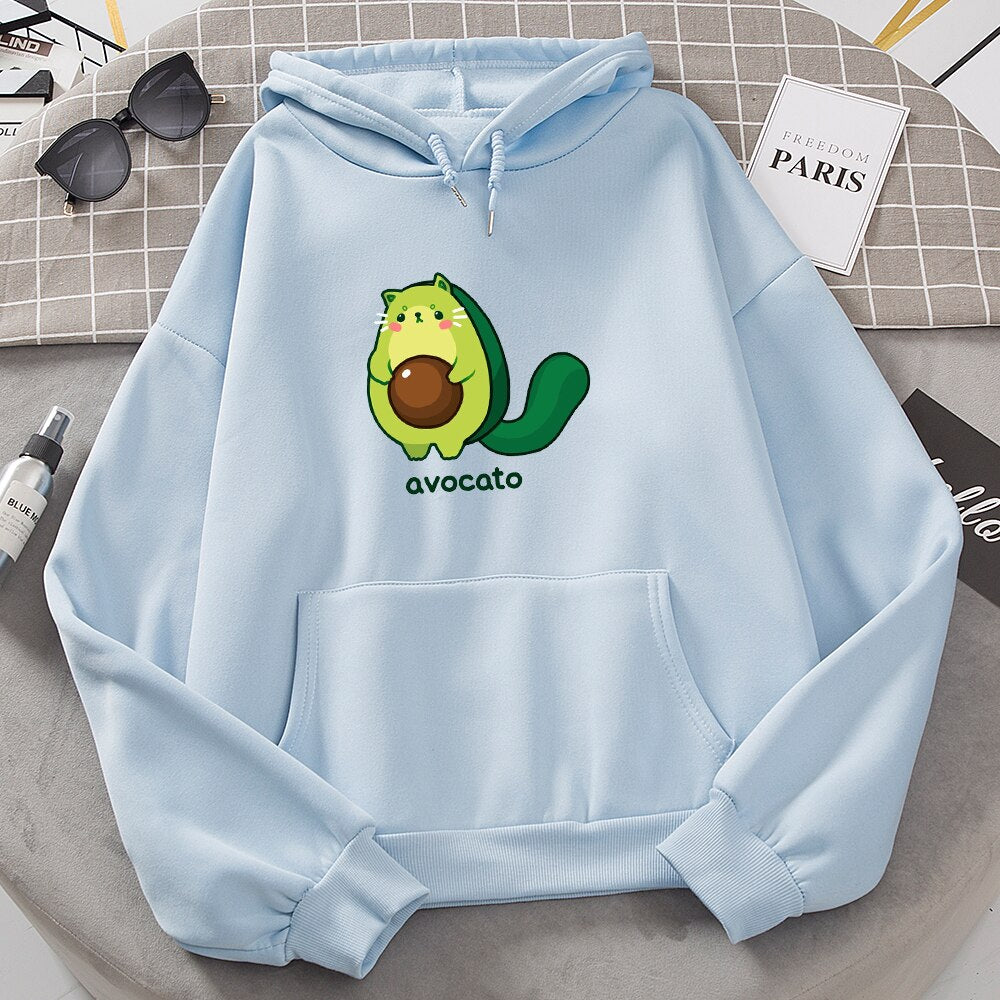Winter Kawaii Cartoon Avocado Print Hoodies Women Pullover Warm Casual Oversize Hoodie Sweatshirt Korean Clothes Female Sudadera