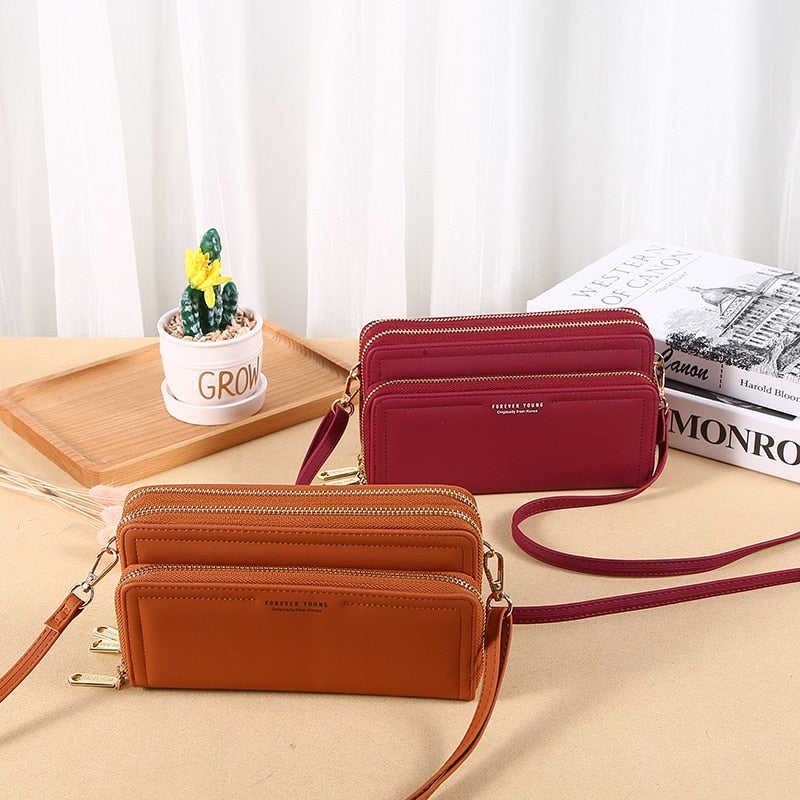 Simplicity Women's Bag PU Leather Daily Lady Shoulder Bag Designer Carry Card Clips Female Fashion Handbag Crossbody Phone Bag