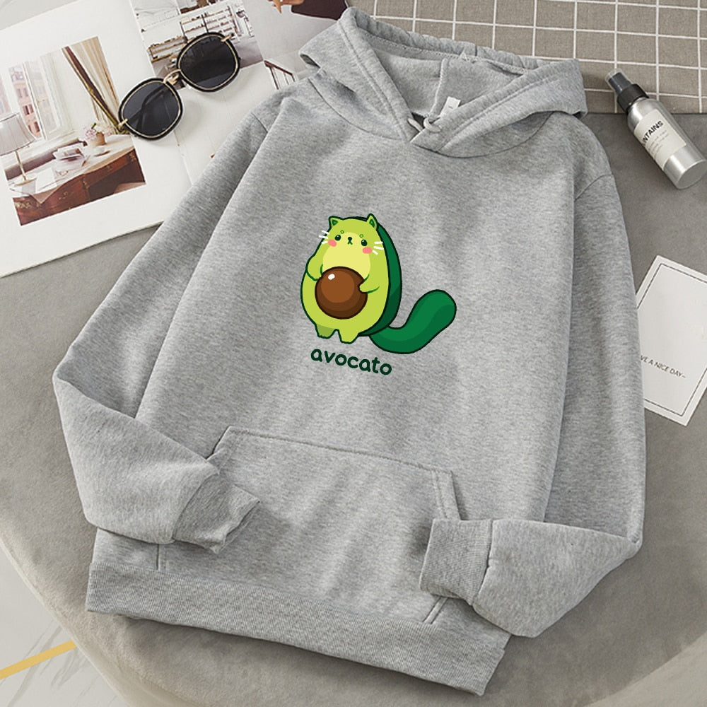 Winter Kawaii Cartoon Avocado Print Hoodies Women Pullover Warm Casual Oversize Hoodie Sweatshirt Korean Clothes Female Sudadera