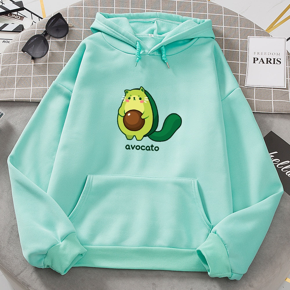Winter Kawaii Cartoon Avocado Print Hoodies Women Pullover Warm Casual Oversize Hoodie Sweatshirt Korean Clothes Female Sudadera