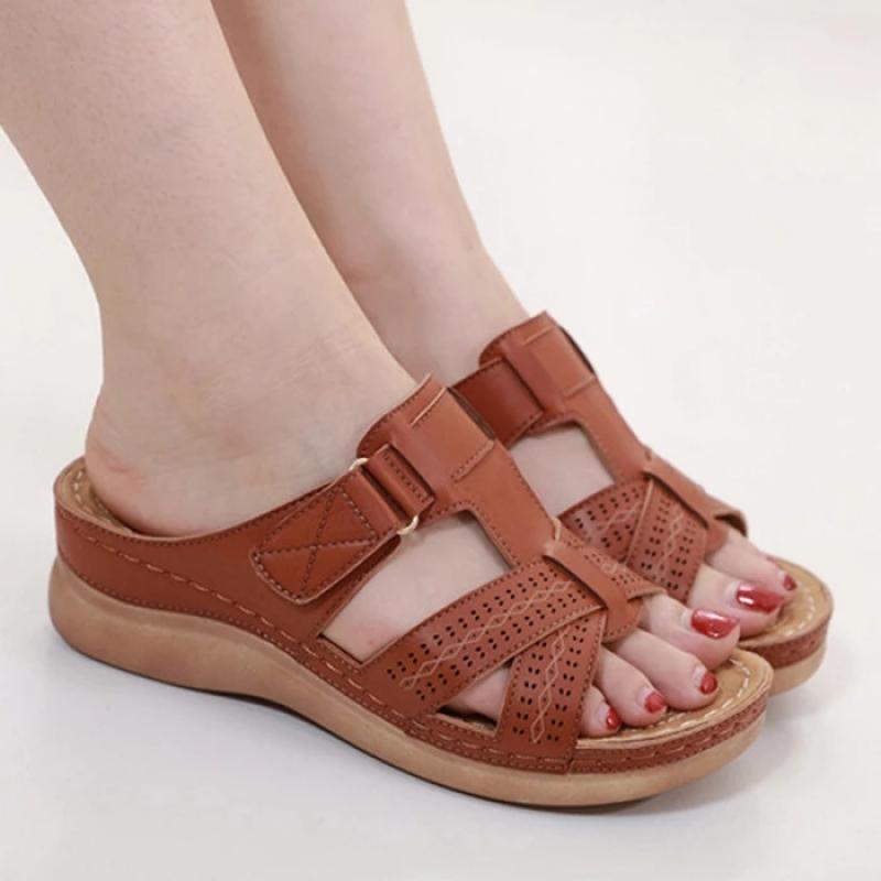 Women's Sandals Summer Wedges Shoes Open Toe Slip On Comfy Slippers Solid Color Buckle Beach Sandals for Women 2021