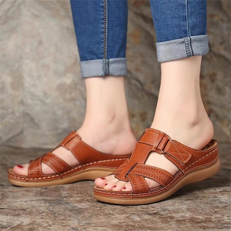 Women's Sandals Summer Wedges Shoes Open Toe Slip On Comfy Slippers Solid Color Buckle Beach Sandals for Women 2021