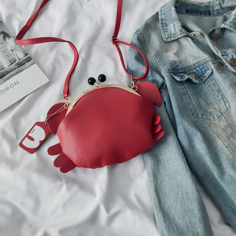 Cute red crab shape pu leather fashion women's