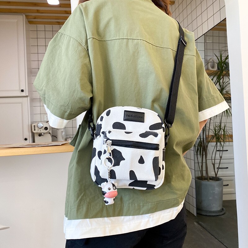 Hot Sale Cow Print Small Square Bag Canvas Crossbody Bag For Women Leisure Messenger Bag Women's Shoulder Bag Mobile Phone Purse