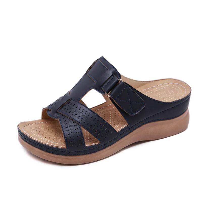 Women's Sandals Summer Wedges Shoes Open Toe Slip On Comfy Slippers Solid Color Buckle Beach Sandals for Women 2021