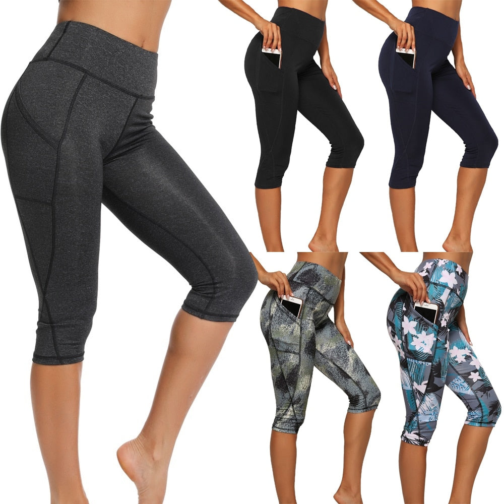 Women's Sports Pants 3/4 Gym Sport Woman Tights Casual Cropped Female Leggings For Fitness Women Yoga Pants with Side Pockets