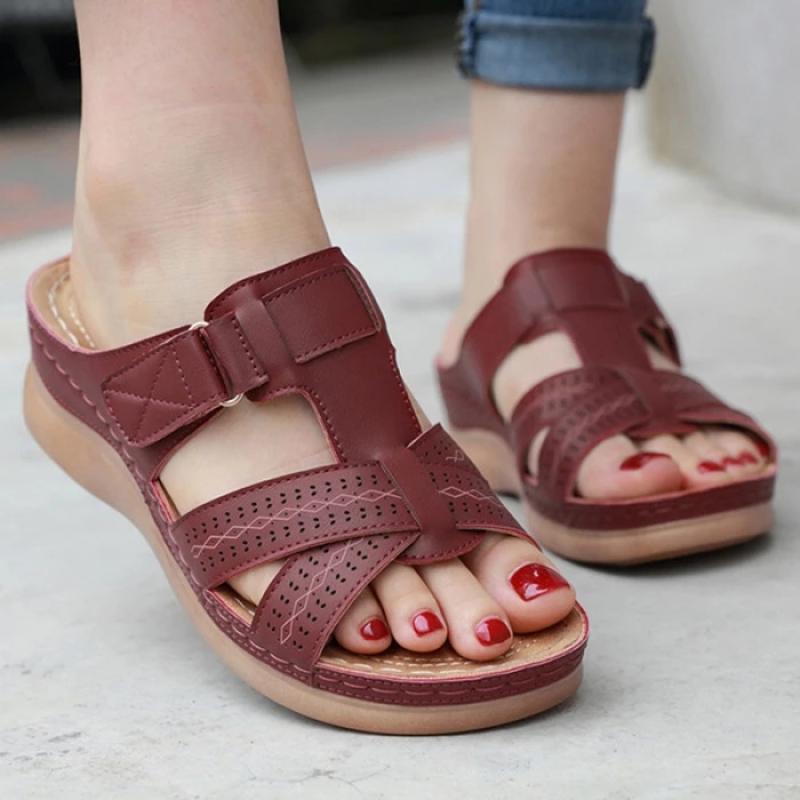 Women's Sandals Summer Wedges Shoes Open Toe Slip On Comfy Slippers Solid Color Buckle Beach Sandals for Women 2021