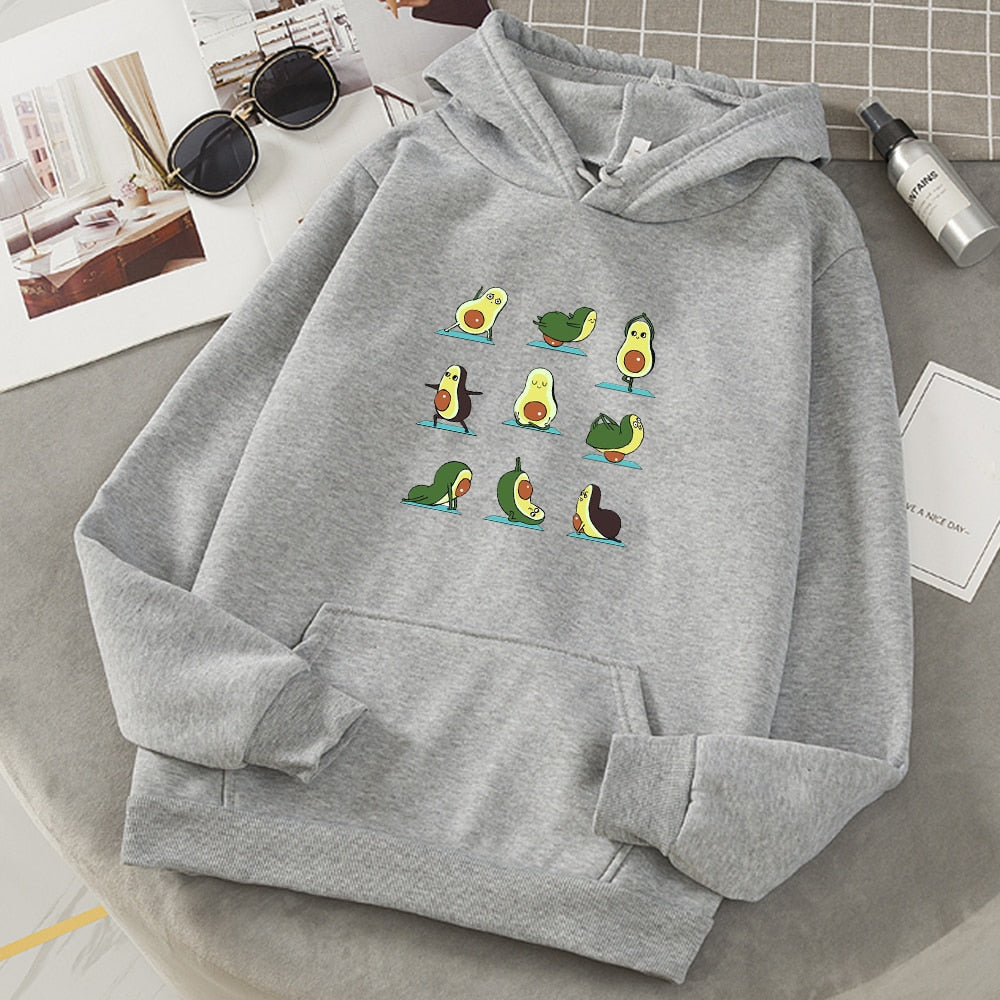 Winter Kawaii Cartoon Avocado Print Hoodies Women Pullover Warm Casual Oversize Hoodie Sweatshirt Korean Clothes Female Sudadera