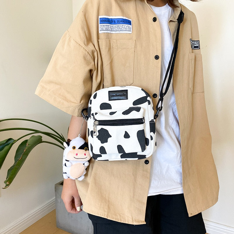 Hot Sale Cow Print Small Square Bag Canvas Crossbody Bag For Women Leisure Messenger Bag Women's Shoulder Bag Mobile Phone Purse