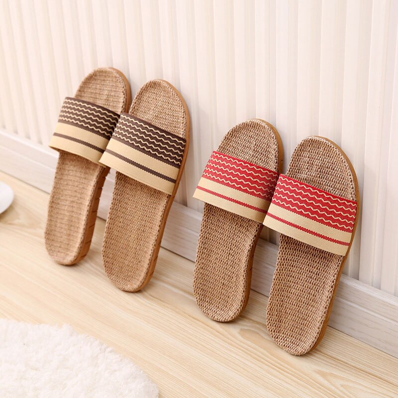Flax Slippers Women Household Slippers Indoor