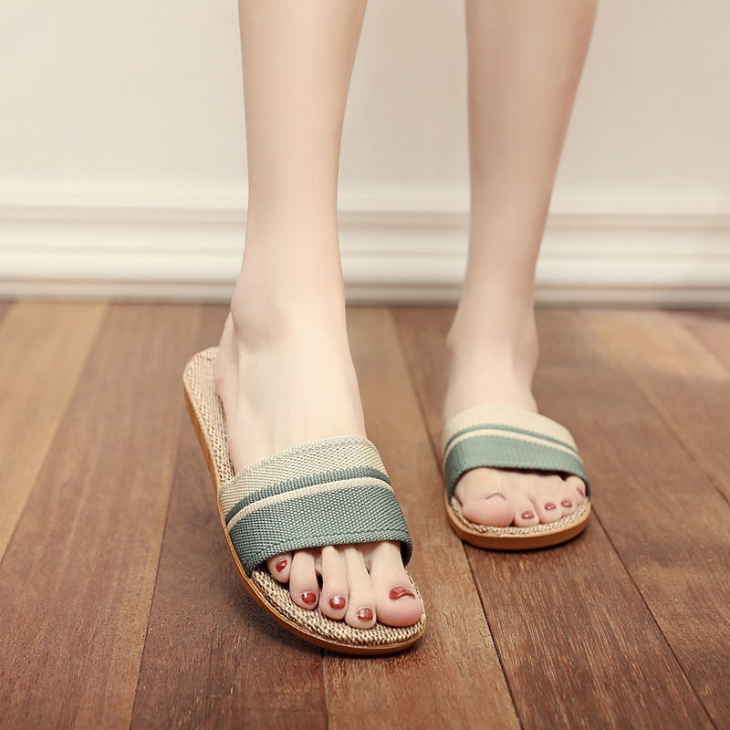 Flax Slippers Women Household Slippers Indoor