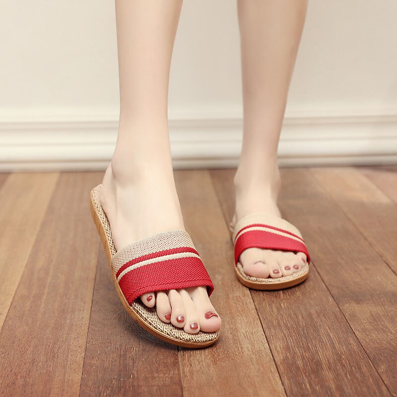 Flax Slippers Women Household Slippers Indoor