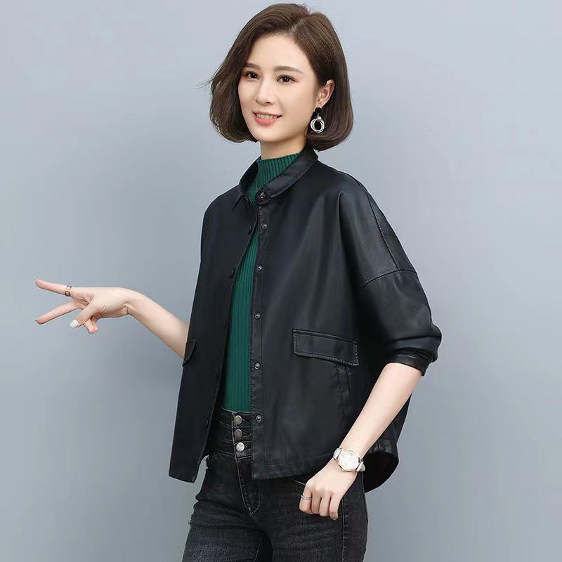 Women Mid Length Leather Jacket PU Commute Style