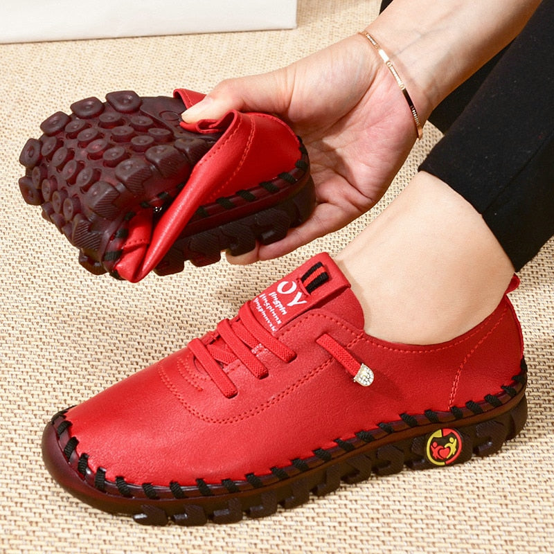 New Spring Casual Women Shoes Fall Platform Loafers Lace Up Women Sneakers Leather Flats Mom Shoe Mujer Zapatos Zapatos De Mujer