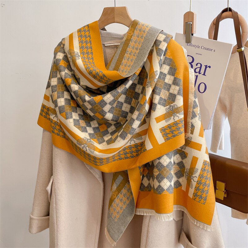 Thick Winter Poncho Women Scarf Luxury Floral Warm