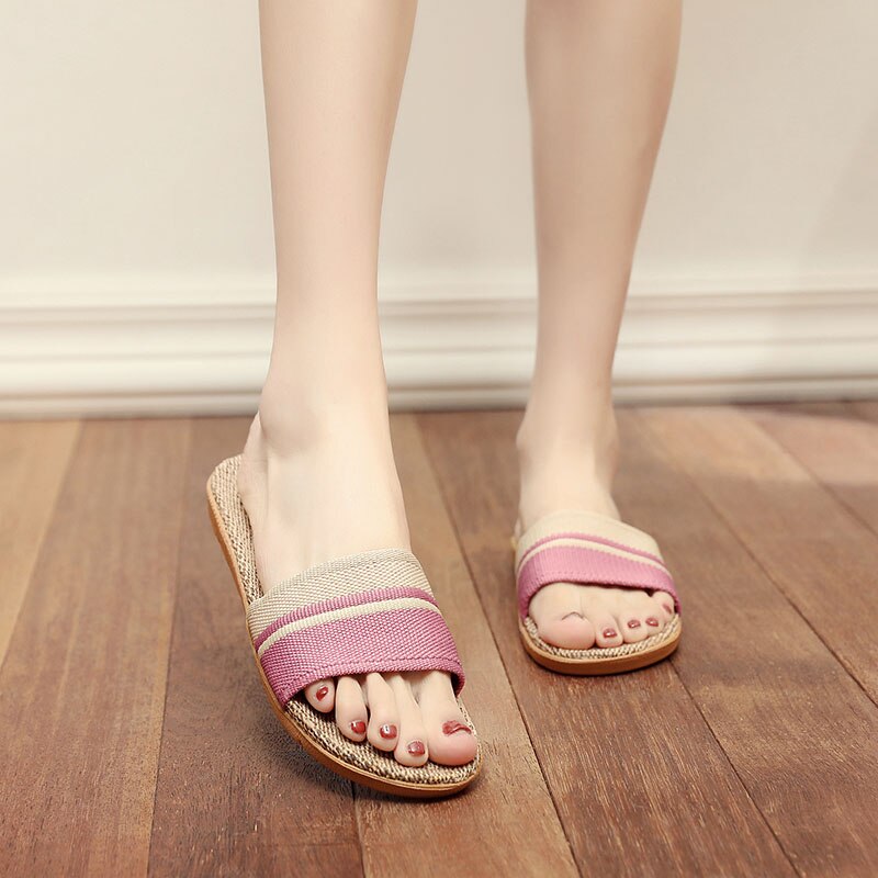 Flax Slippers Women Household Slippers Indoor