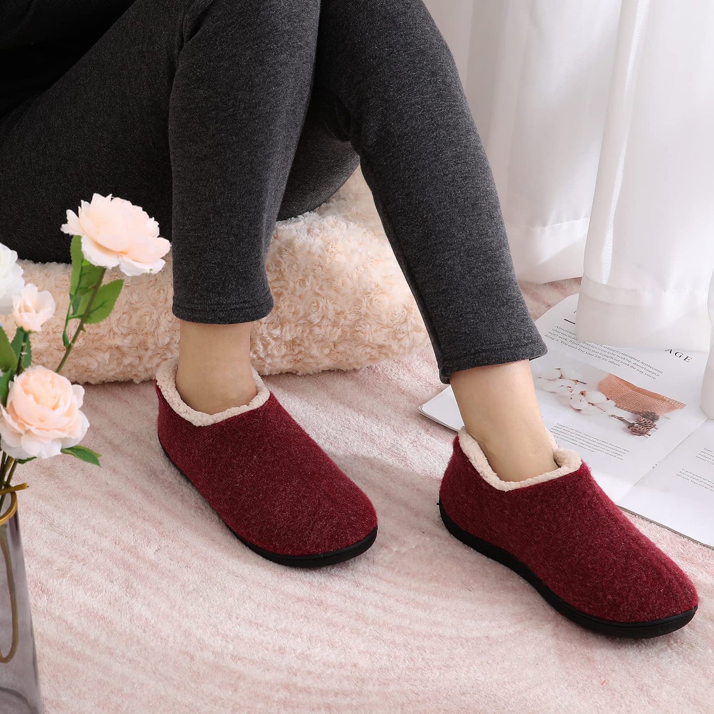 Comwarm Women Warm Cotton Slippers Autumn Winter Bedroom Fuzzy Slippers Female Soft Fluffy Casual Comfortable Indoor Home Shoes