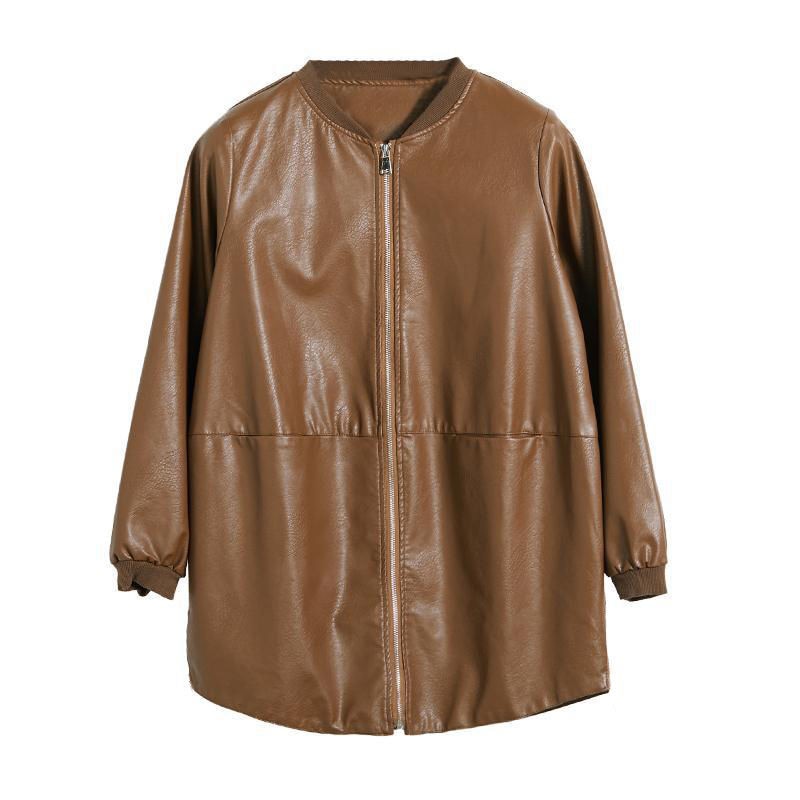 Women Mid Length Leather Jacket PU Commute Style