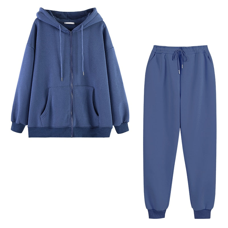 Women Korean Style Hoodies Zip-up Harajuku Oversized Solid Pocket Hooded Sweatshirts Autumn Long Sleeve Loose Baseball Jacket