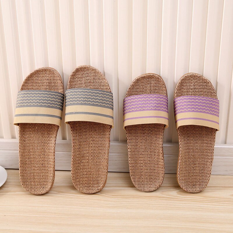 Flax Slippers Women Household Slippers Indoor