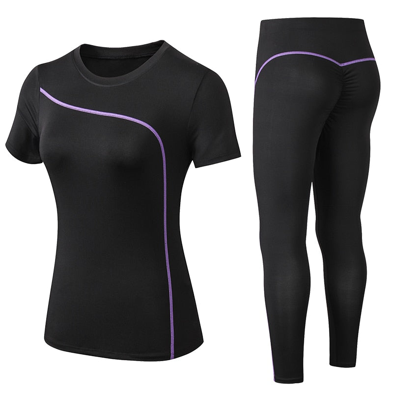 Yoga Set Quick Dry 2 Piece Female Short-sleeved long Pants Outdoor Sportswear Fitness suit Plus Size Sport outfit for woman