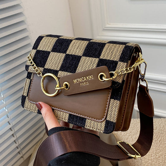 Checkerboard Mini Fabric Flap Crossbody
