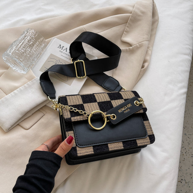 Checkerboard Mini Fabric Flap Crossbody