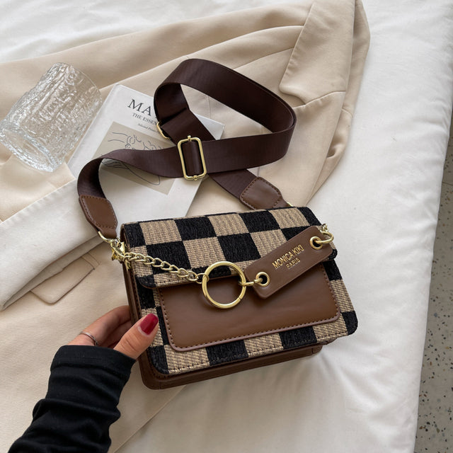 Checkerboard Mini Fabric Flap Crossbody