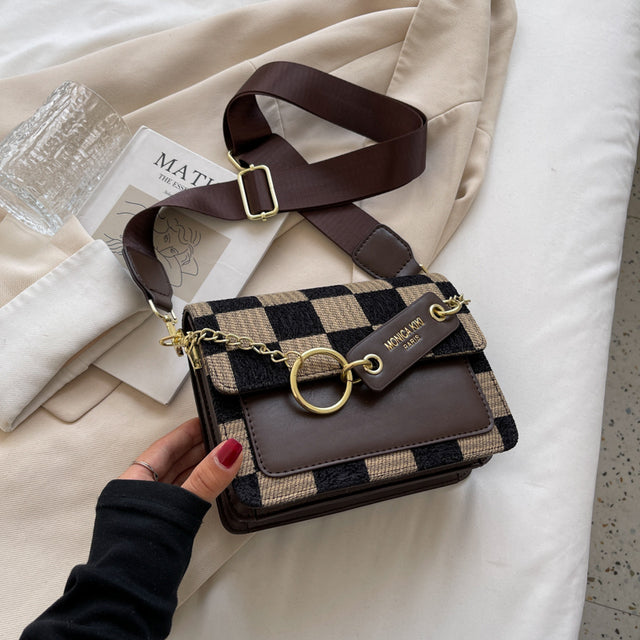 Checkerboard Mini Fabric Flap Crossbody