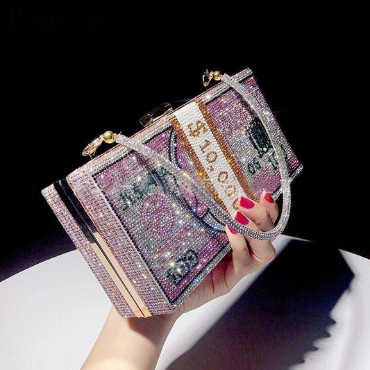 Crystal Women&#39;s Wedding Clutch Bag Luxury Designer Diamond Evening Bag Party Money Purses and Handbags Chain Shoulder Bag ZD1777