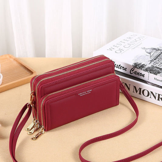 Simplicity Women&#39;s Bag PU Leather Daily Lady Shoulder Bag Designer Carry Card Clips Female Fashion Handbag Crossbody Phone Bag