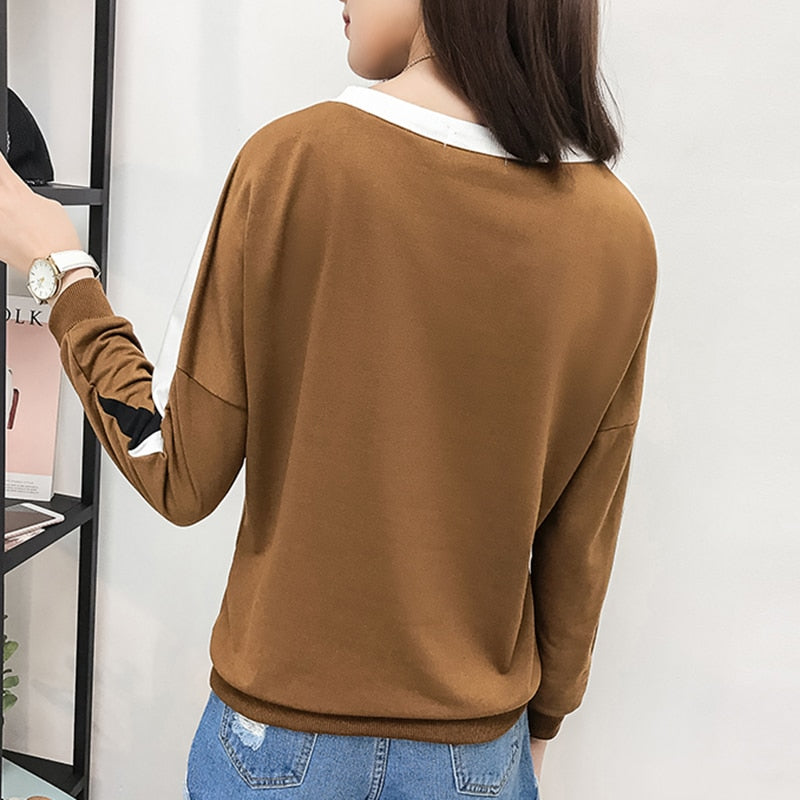 Patchwork Hit Color T Shirt New Women T-Shirts