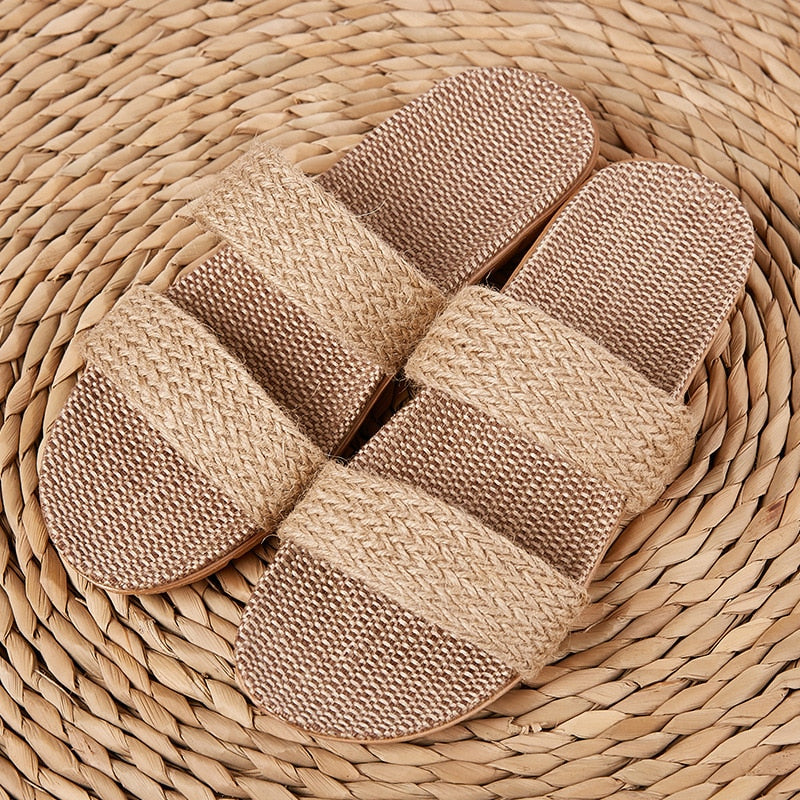 Women Indoor Slippers Home Flax Slides Summer