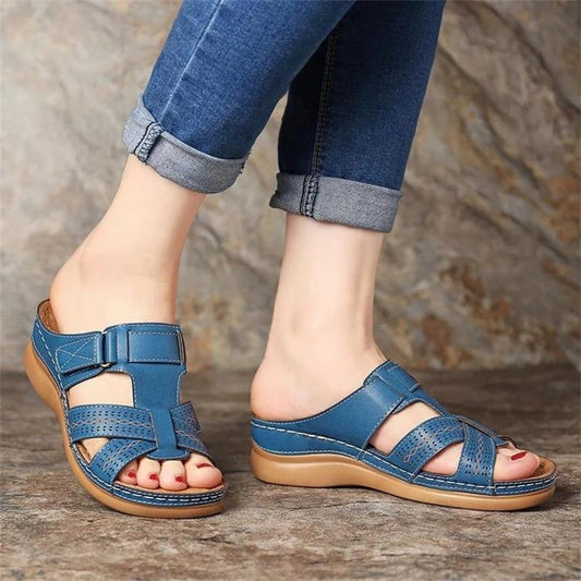 Women&#39;s Sandals Summer Wedges Shoes Open Toe Slip On Comfy Slippers Solid Color Buckle Beach Sandals for Women 2021