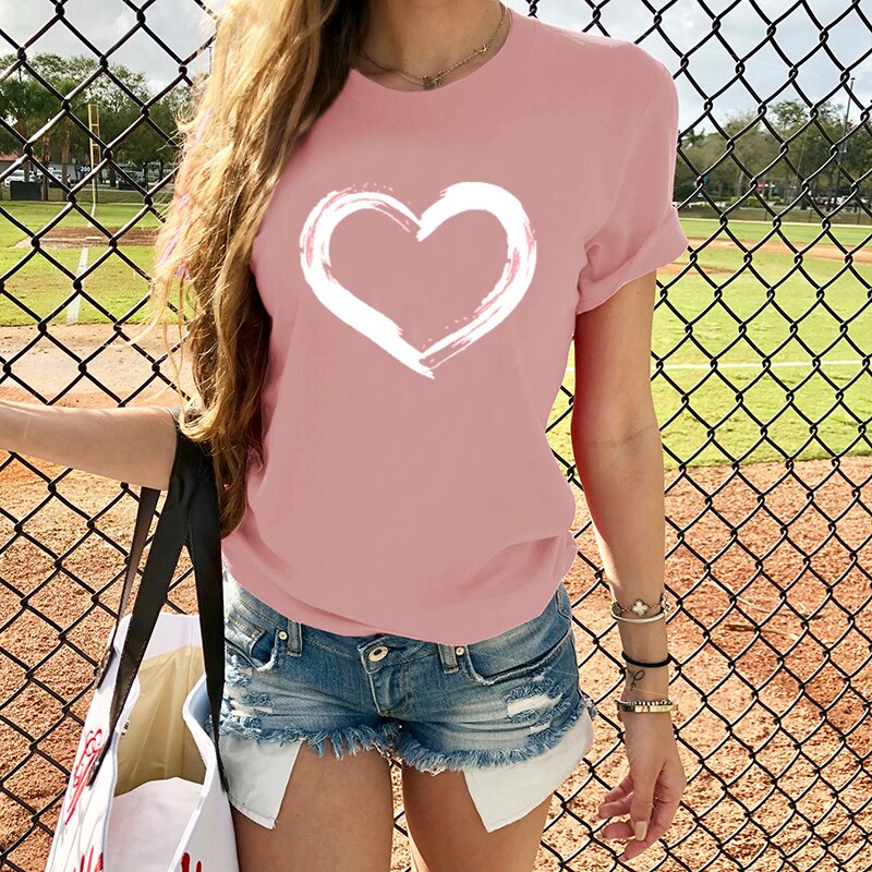 Hearts Women T-shirts Casual Harajuku Love Print