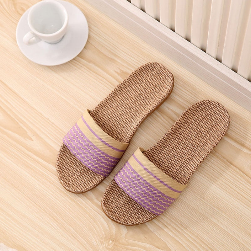 Flax Slippers Women Household Slippers Indoor