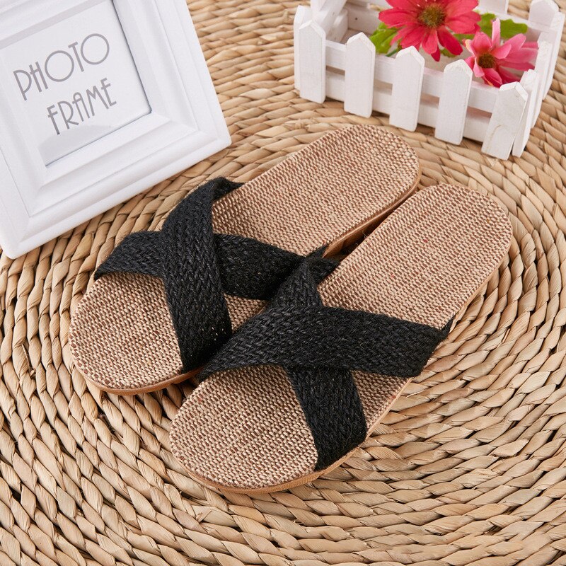 Women Indoor Slippers Home Flax Slides Summer