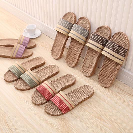 Flax Slippers Women Household Slippers Indoor