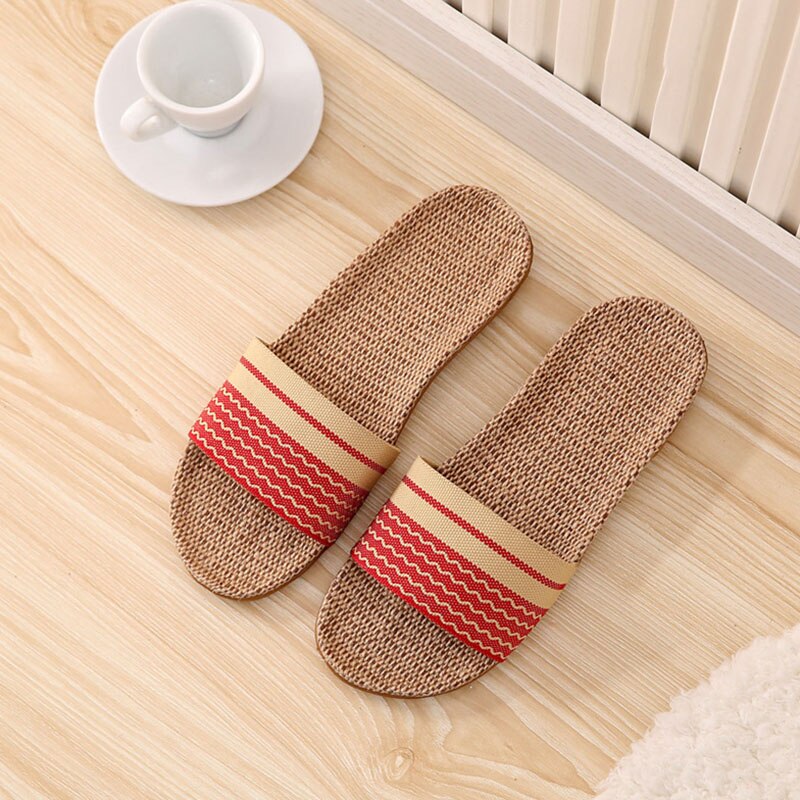 Flax Slippers Women Household Slippers Indoor